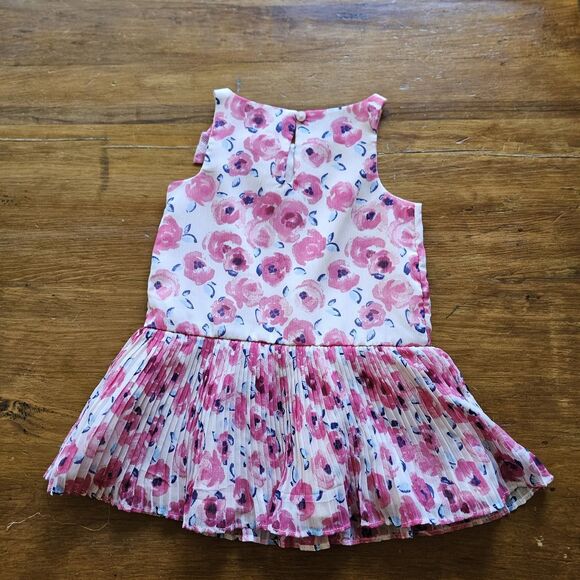 Janie and Jack Floral Dress Size 12-18 Months Pink Flower Pleated Drop Waist - Picture 2 of 3